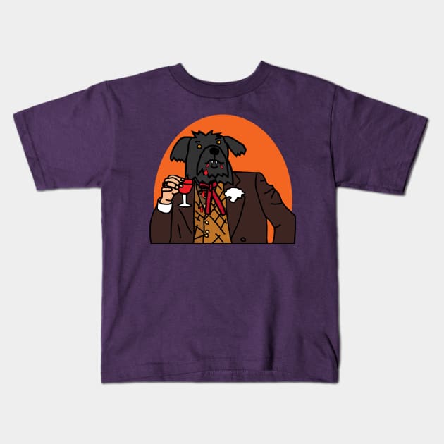 Halloween Horror Portrait Vampire Dog Drinking Wine Kids T-Shirt by ellenhenryart